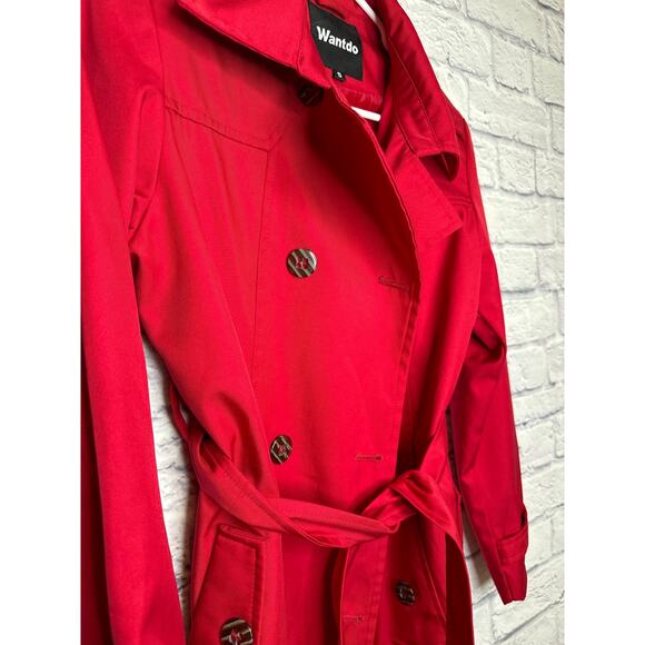 Wantdo Women's Double Breasted Red Pea Coat Mid-Long Trench Coat with Belt SMALL - Picture 2 of 3